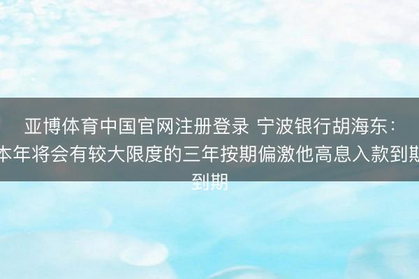 亚博体育中国官网注册登录 宁波银行胡海东：本年将会有较大限度的三年按期偏激他高息入款到期