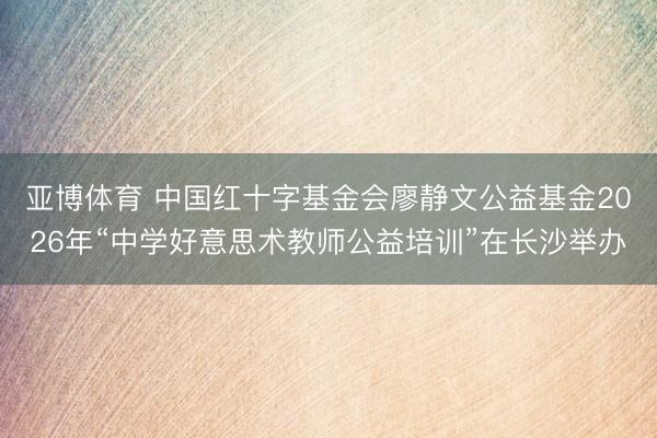 亚博体育 中国红十字基金会廖静文公益基金2026年“中学好意思术教师公益培训”在长沙举办